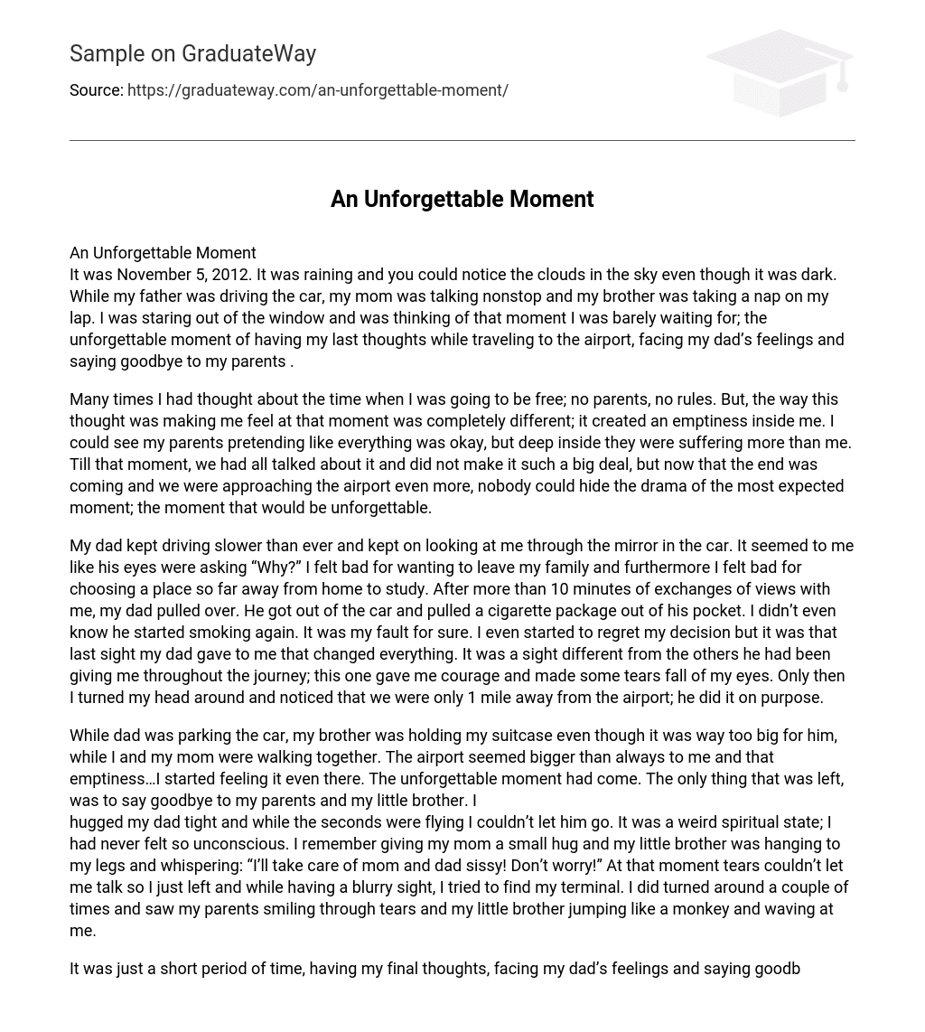 an unforgettable moment essay 250 words