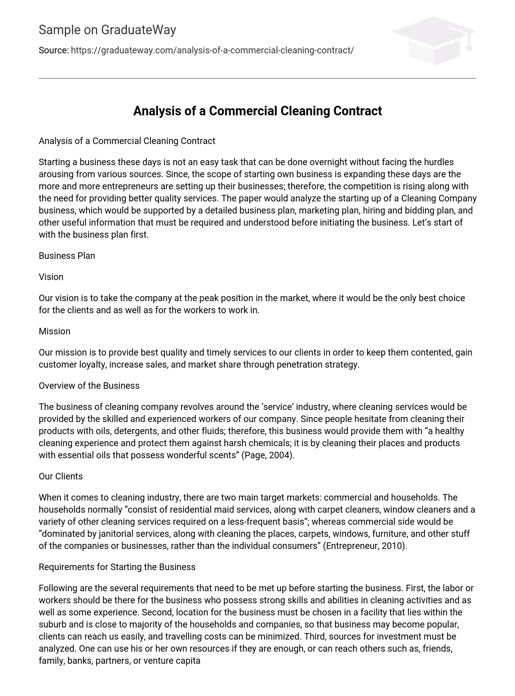 Analysis of a Commercial Cleaning Contract