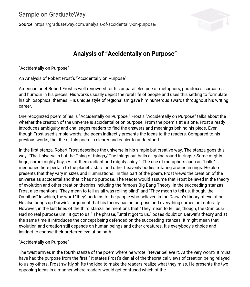  Analysis Of Accidentally On Purpose Essay Example GraduateWay