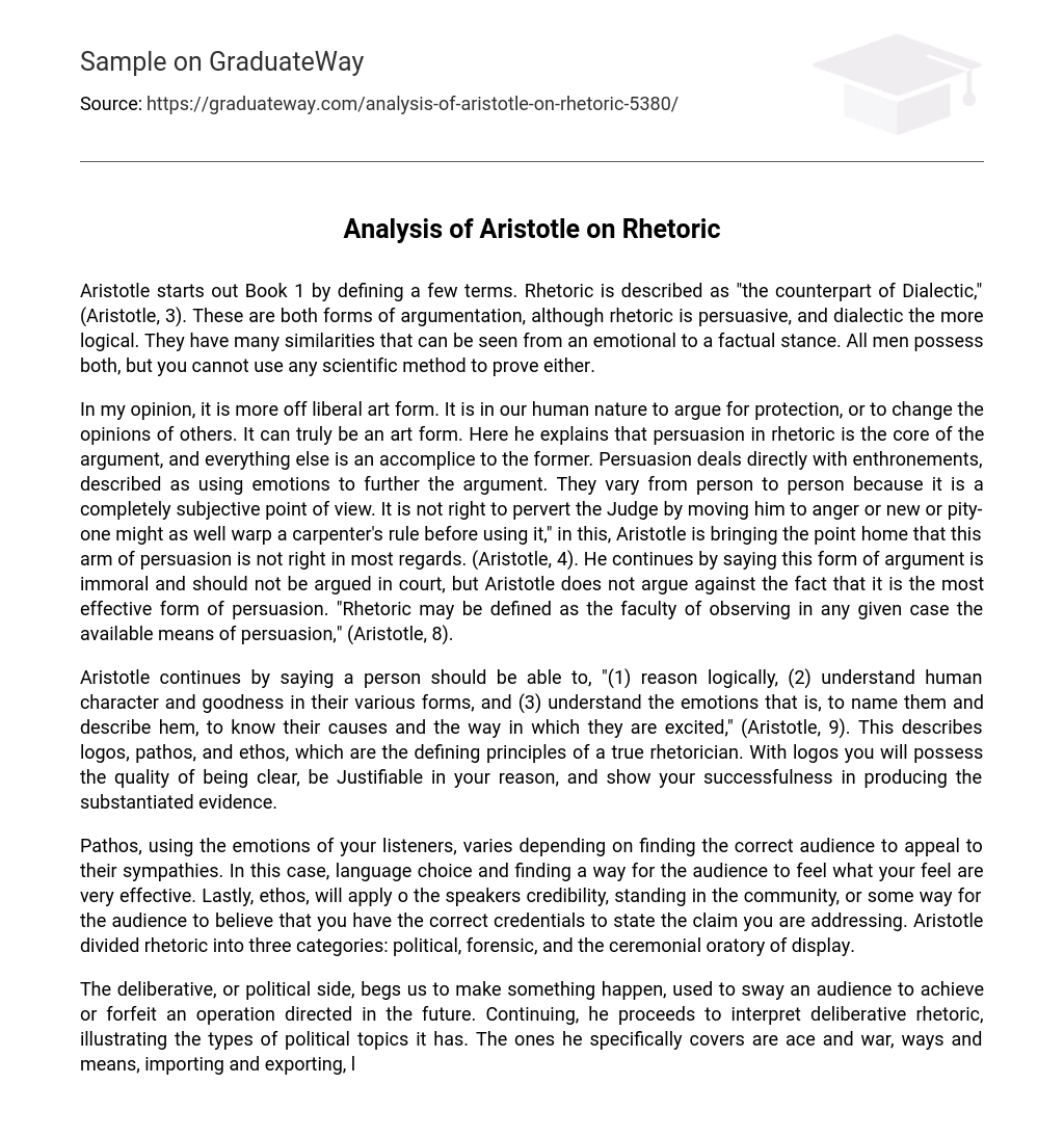 Analysis of Aristotle on Rhetoric