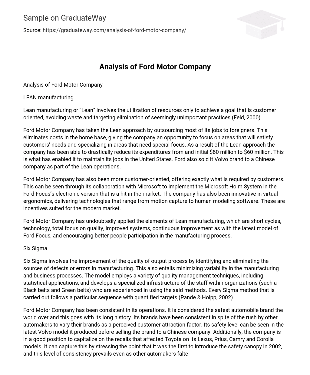 Analysis of Ford Motor Company