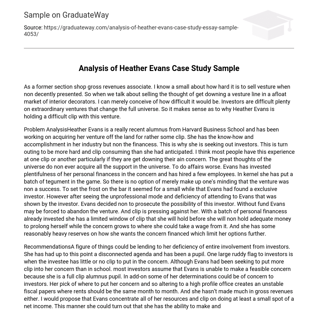 Analysis of Heather Evans Case Study Sample