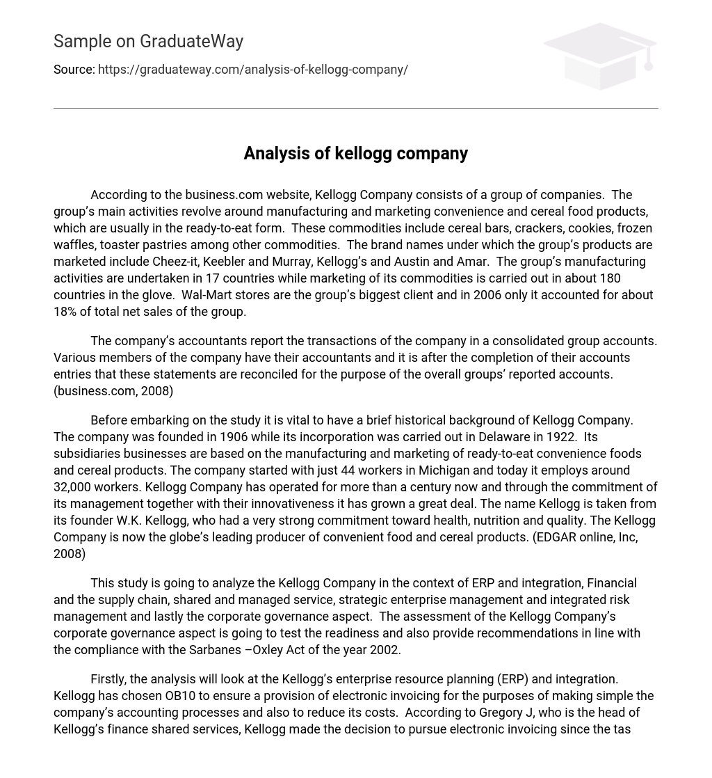 Analysis of kellogg company