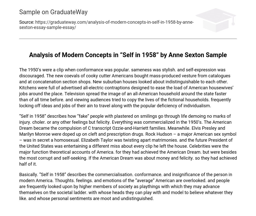 Analysis of Modern Concepts in “Self in 1958” by Anne Sexton Sample