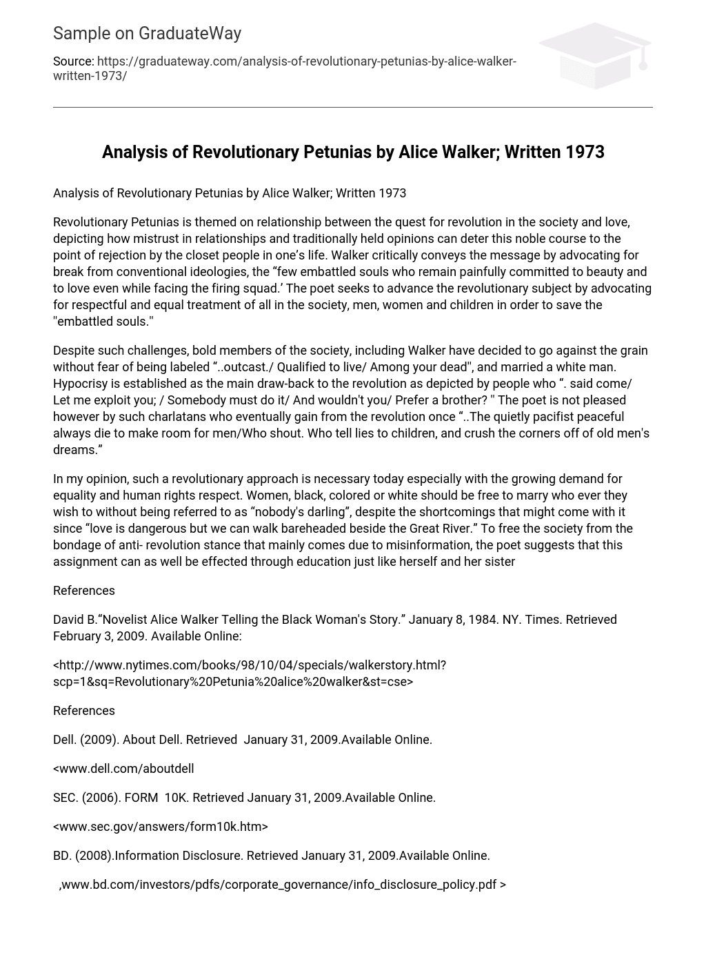 Analysis of Revolutionary Petunias by Alice Walker; Written 1973