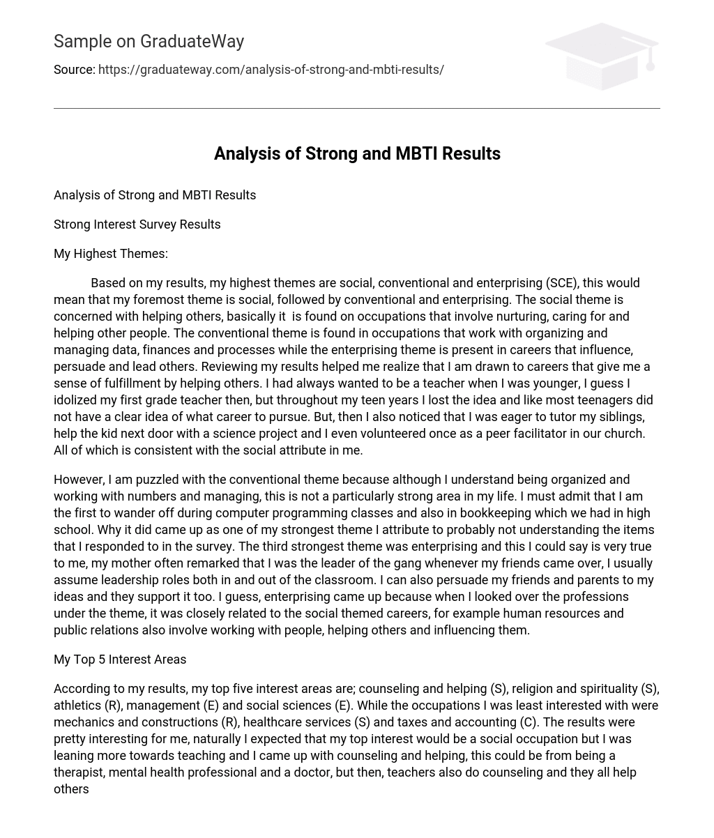 Analysis of Strong and MBTI Results