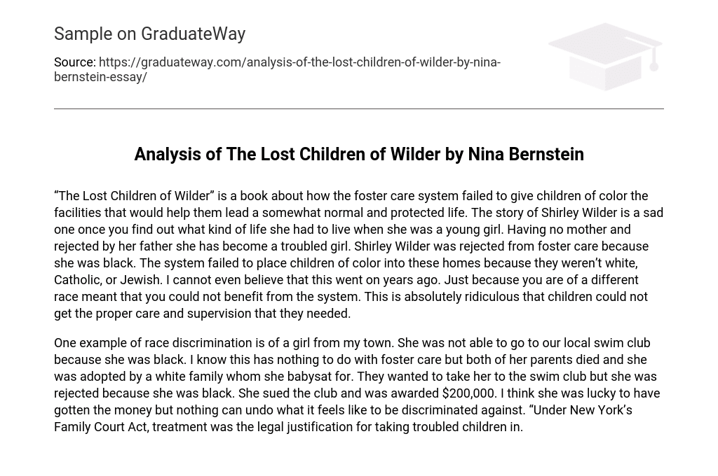 Analysis of The Lost Children of Wilder by Nina Bernstein