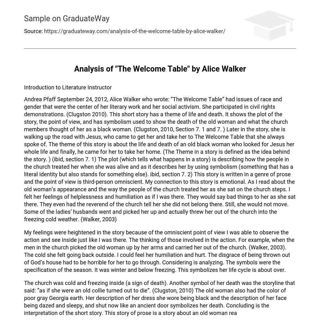 Analysis of “The Welcome Table” by Alice Walker