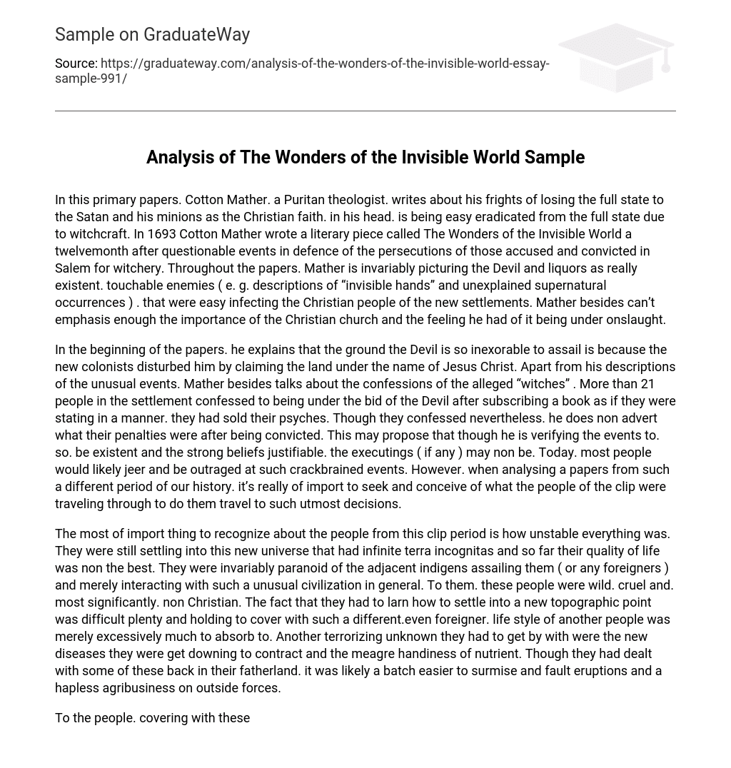 Analysis of The Wonders of the Invisible World Sample