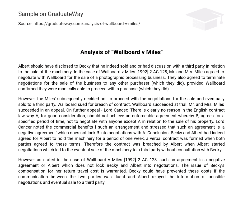 Analysis of “Wallboard v Miles”