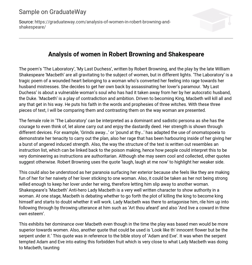 Analysis of women in Robert Browning and Shakespeare