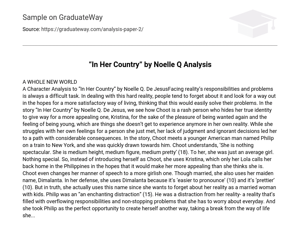 “In Her Country” by Noelle Q Analysis