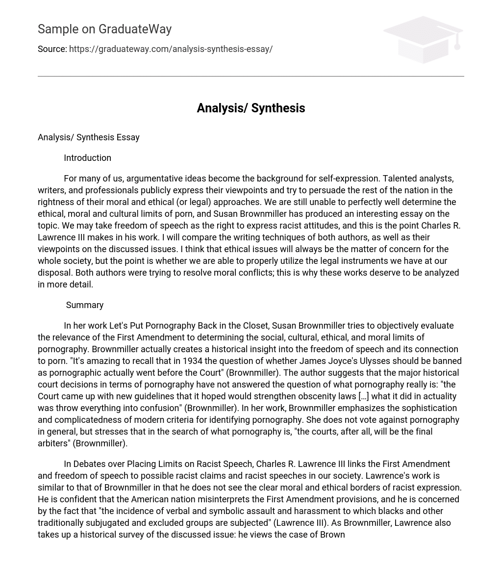 Analysis Synthesis 1279 Words Free Essay Example On GraduateWay