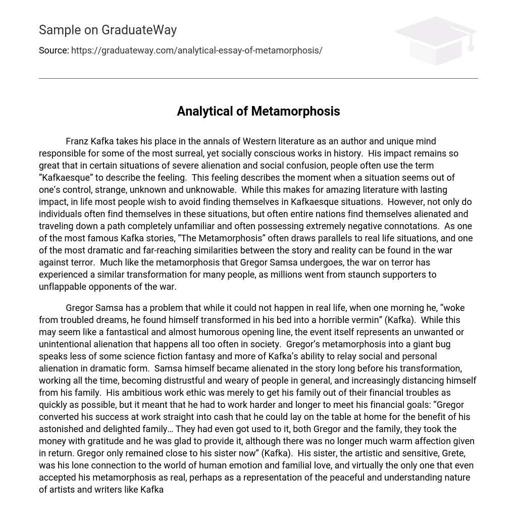 analytical essay for metamorphosis