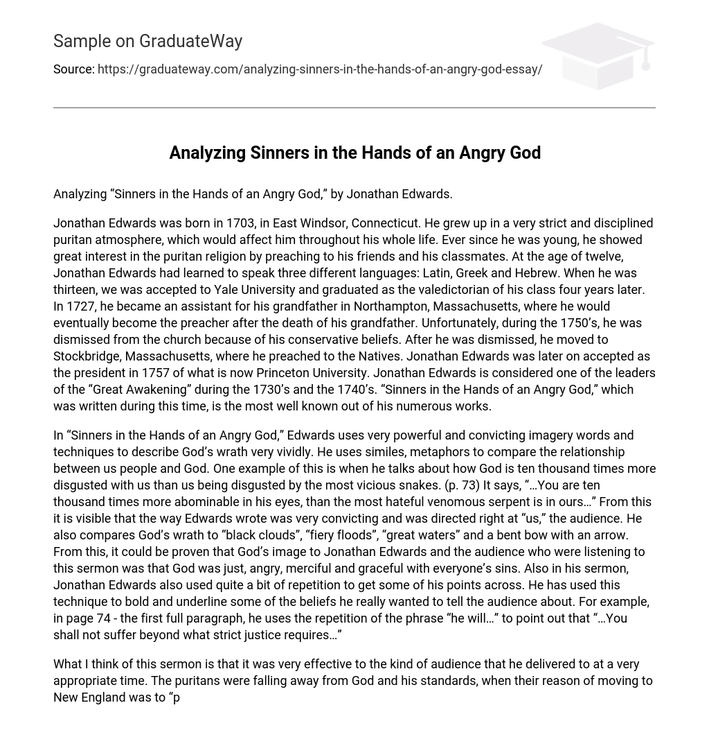Analyzing “Sinners in the Hands of an Angry God” by Jonathan Edwards
