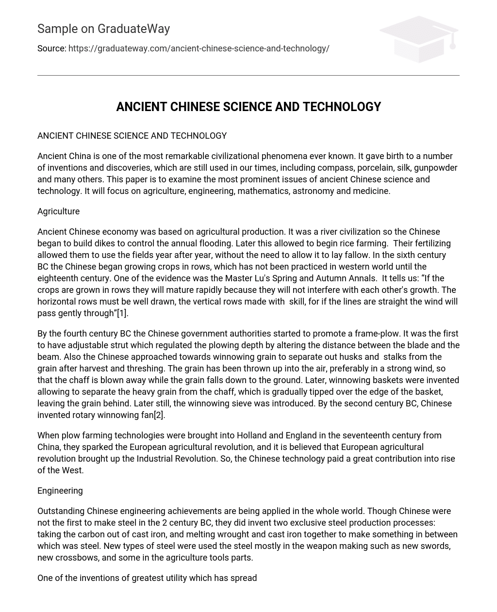Ancient Chinese Science and Technology