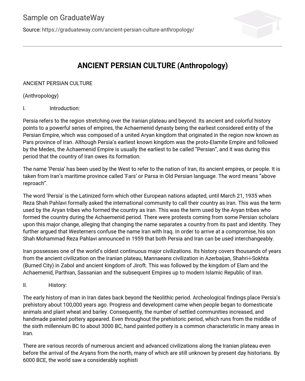 ANCIENT PERSIAN CULTURE (Anthropology)