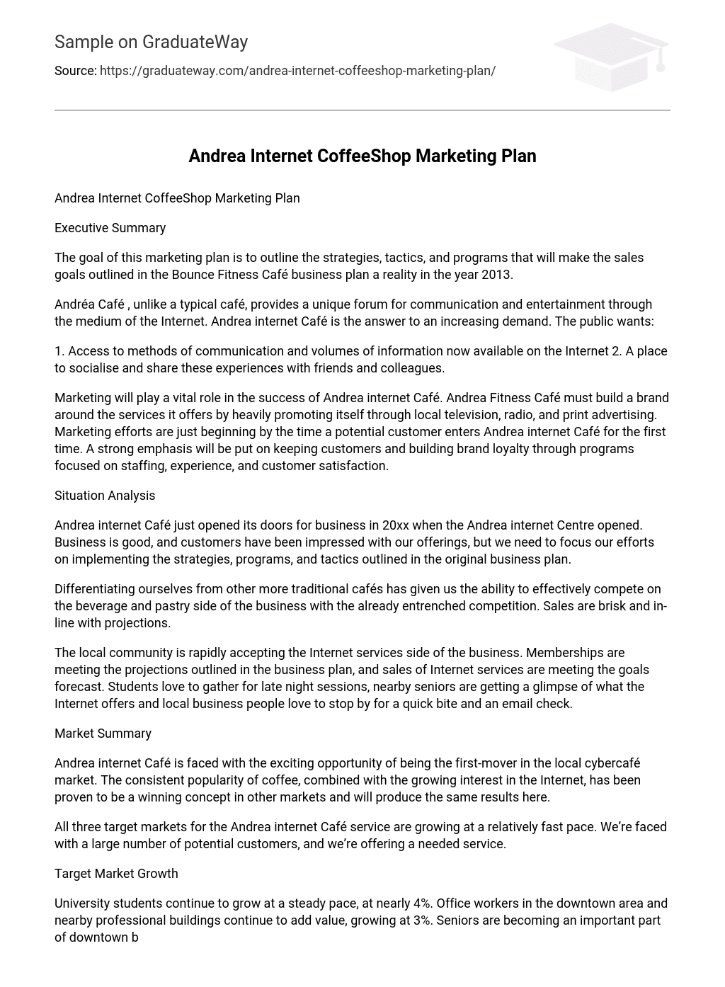 Andrea Internet CoffeeShop Marketing Plan