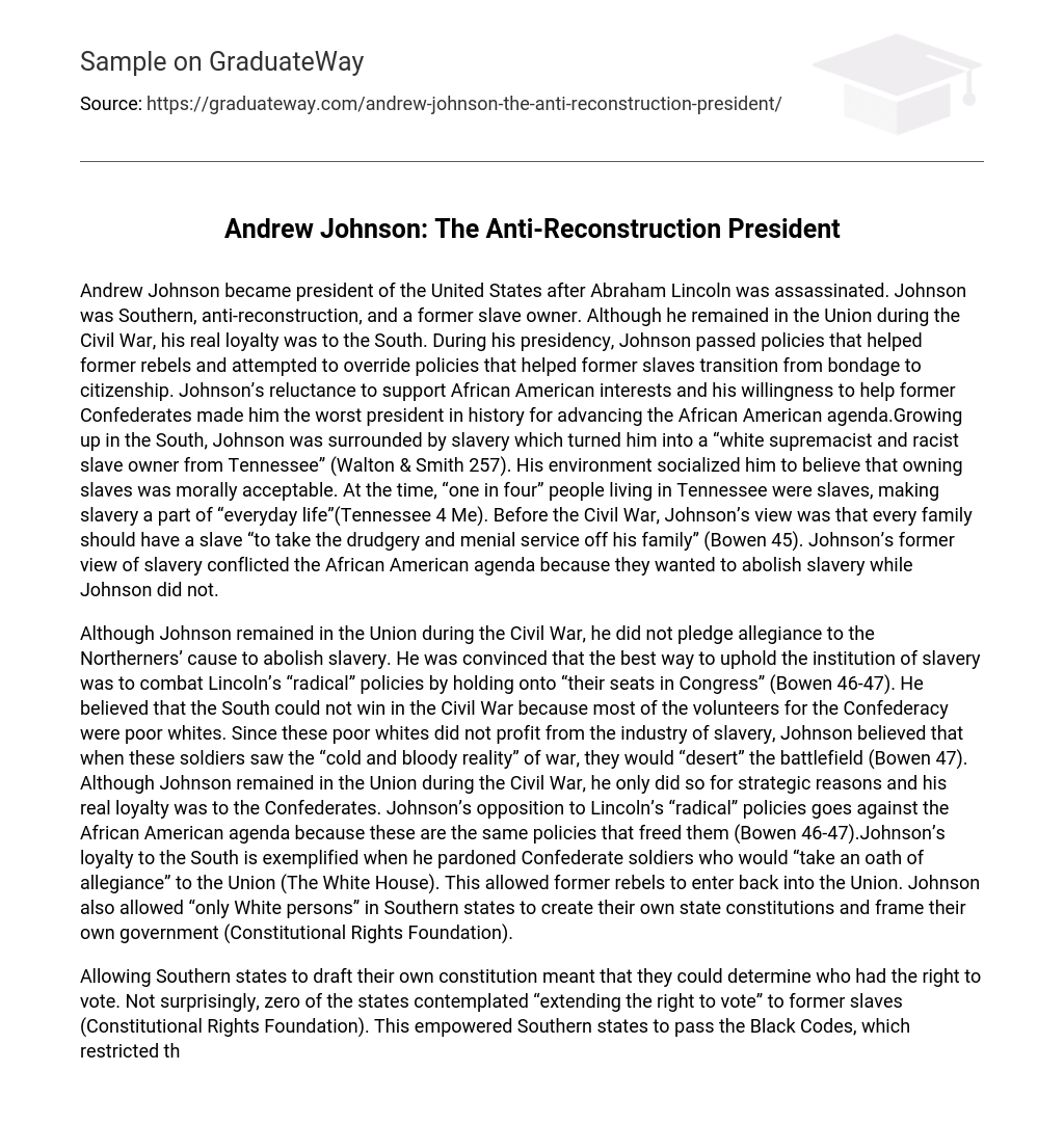 Andrew Johnson: The Anti-Reconstruction President