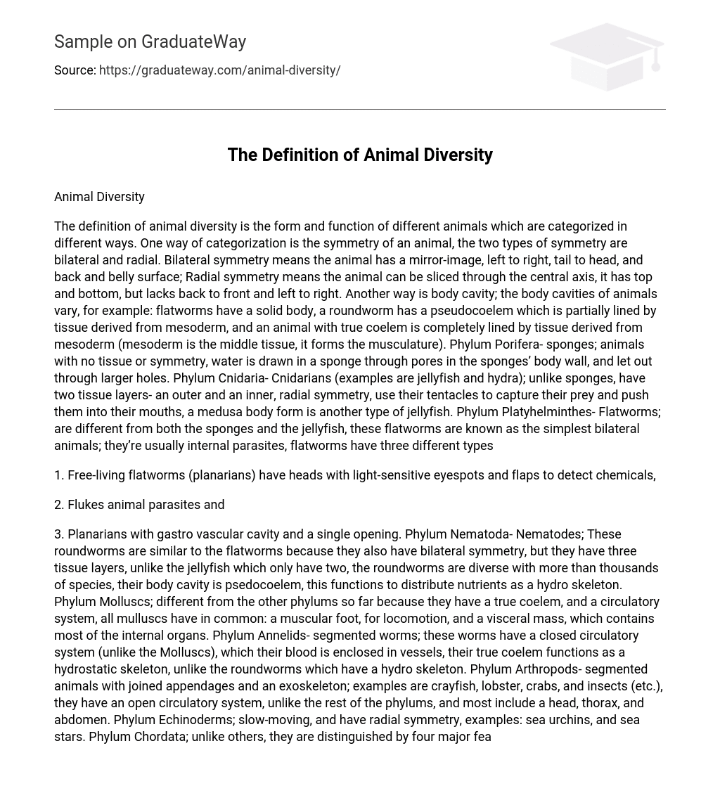 ⇉The Definition of Animal Diversity Essay Example | GraduateWay