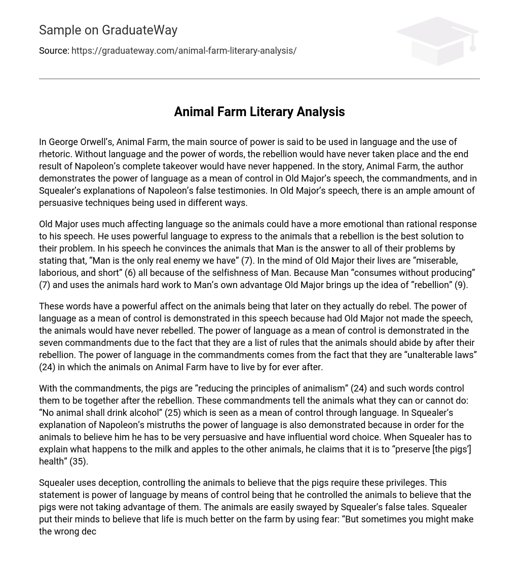 Animal Farm Literary Analysis Essay Example GraduateWay