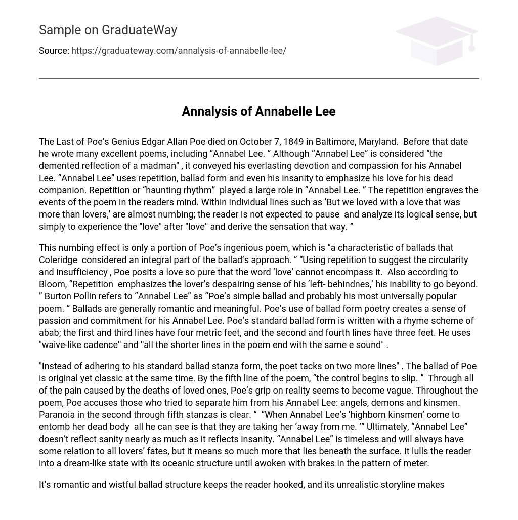 Annalysis of Annabelle Lee Analysis