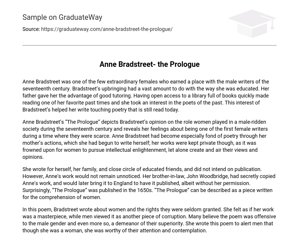 Anne Bradstreet- the Prologue Analysis