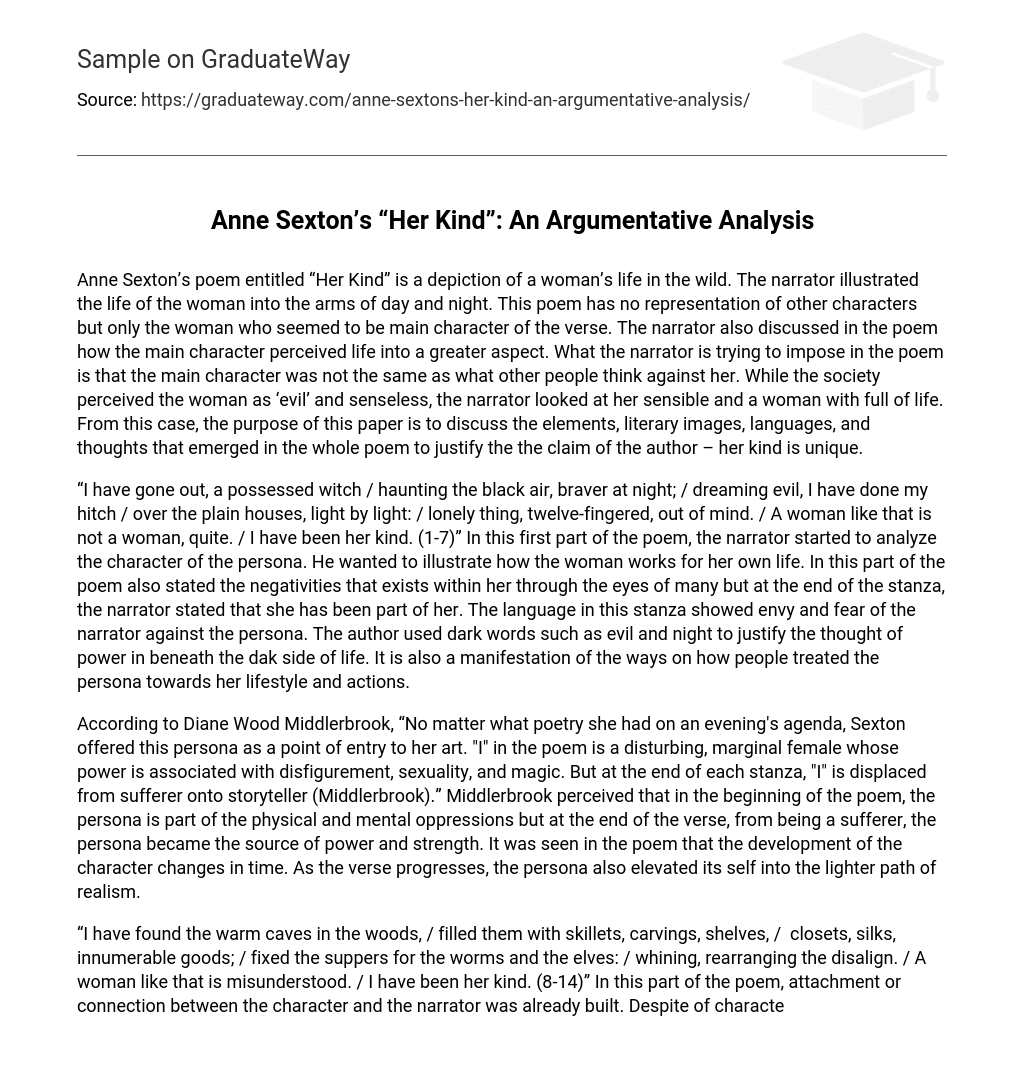 Anne Sexton’s “Her Kind”: An Argumentative Analysis
