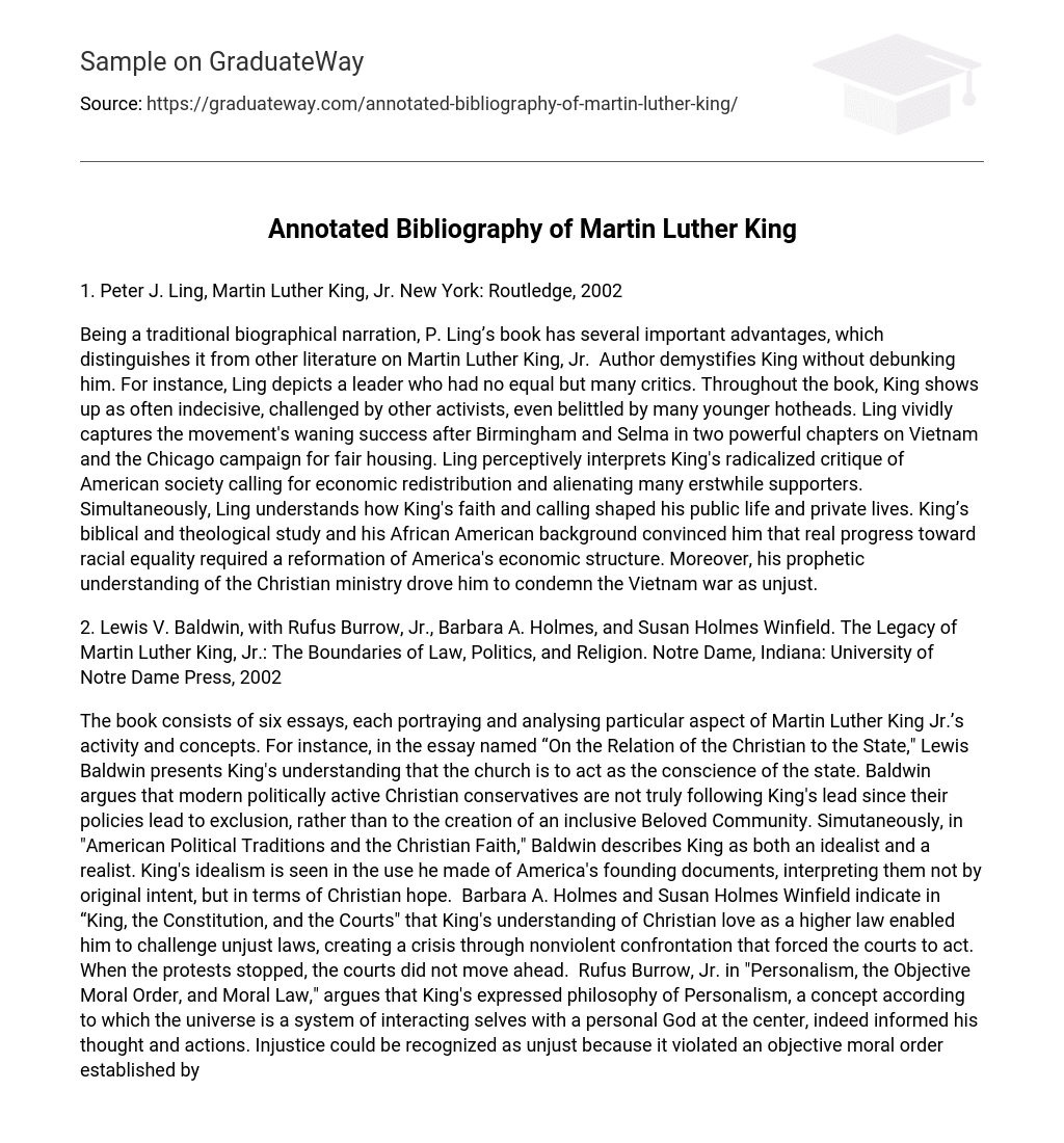 Annotated Bibliography of Martin Luther King