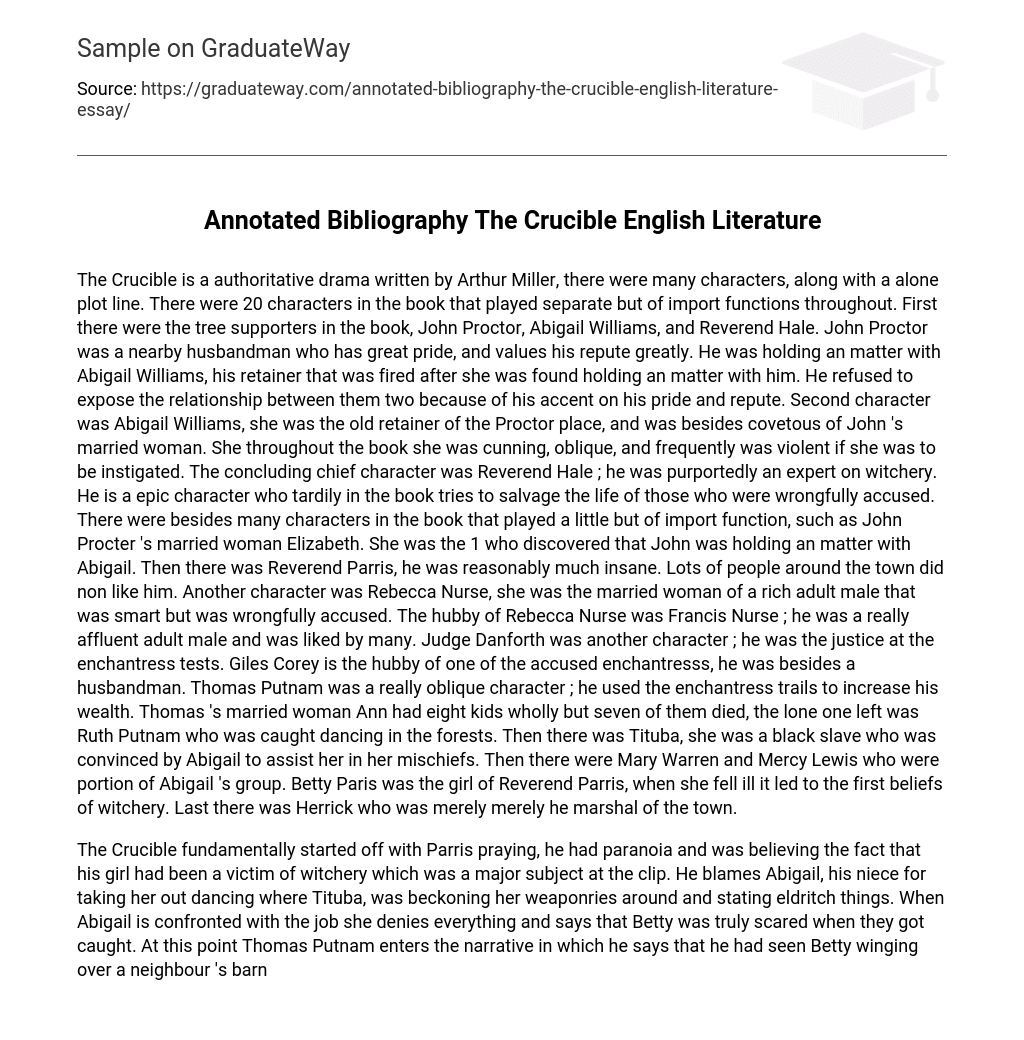 Annotated Bibliography The Crucible English Literature