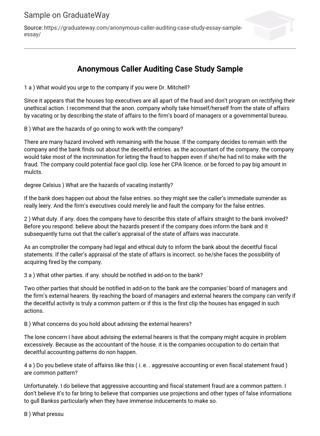 Anonymous Caller Auditing Case Study Sample