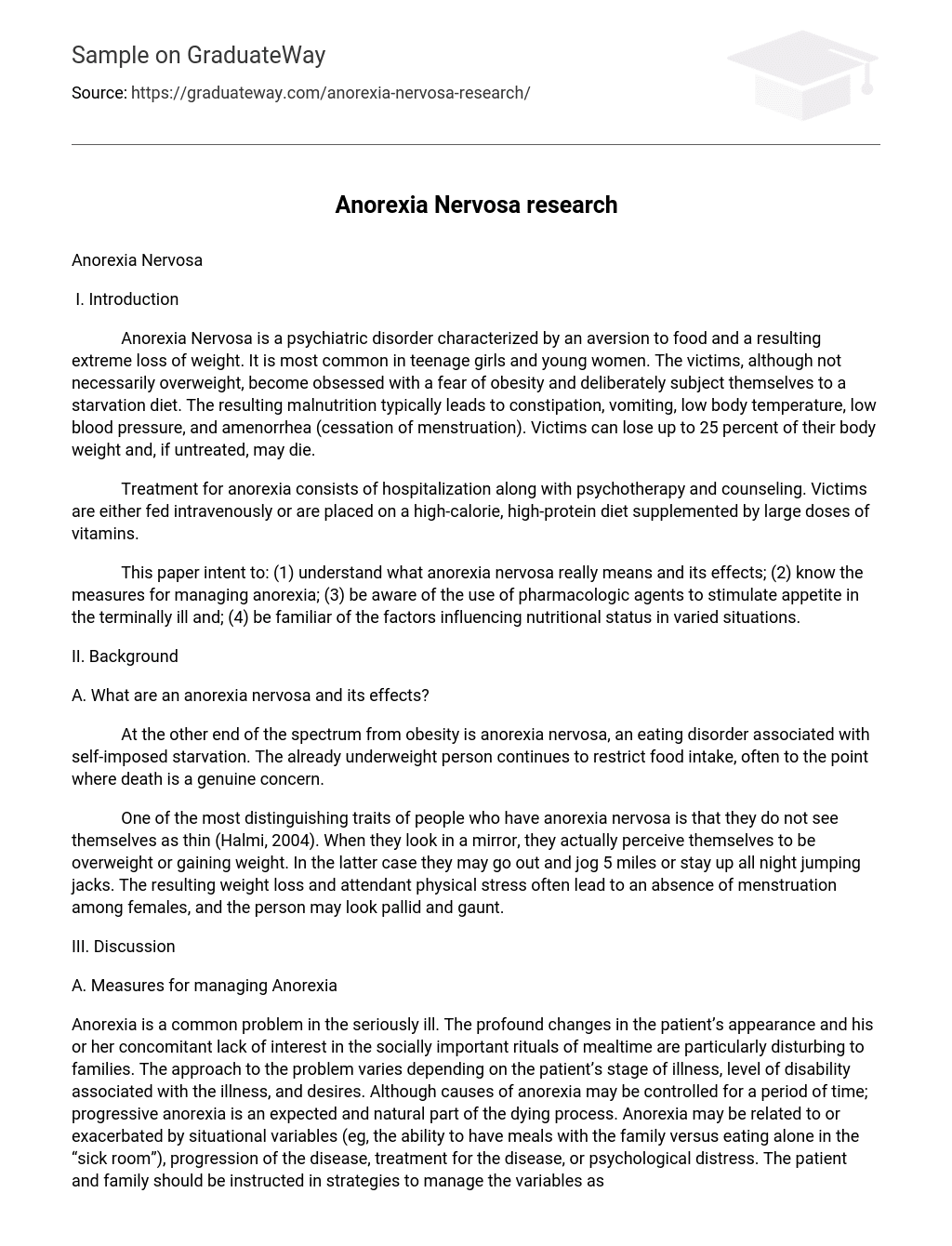 Anorexia Nervosa research