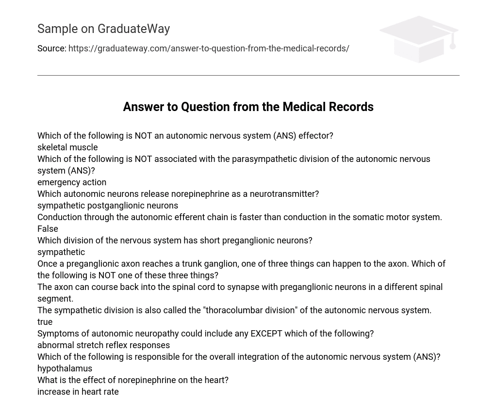 Answer to Question from the Medical Records
