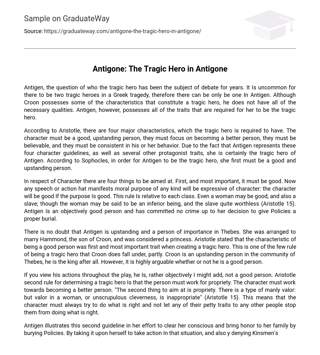 Antigone: The Tragic Hero in Antigone