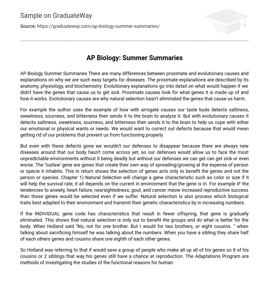 AP Biology: Summer Summaries