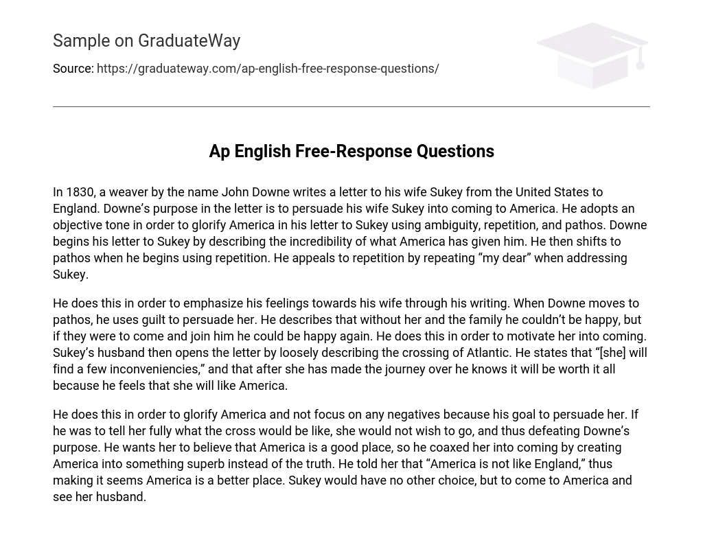 ⇉Ap English FreeResponse Questions Analysis Essay Example GraduateWay