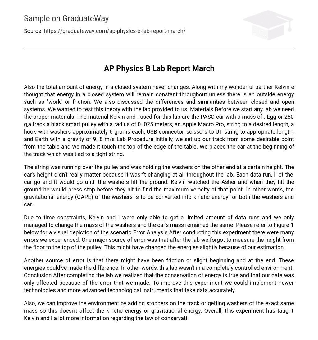 AP Physics B Lab Report March