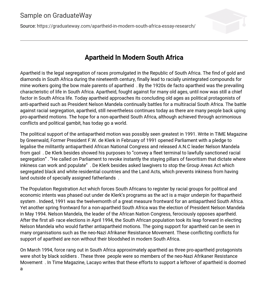 Apartheid In Modern South Africa