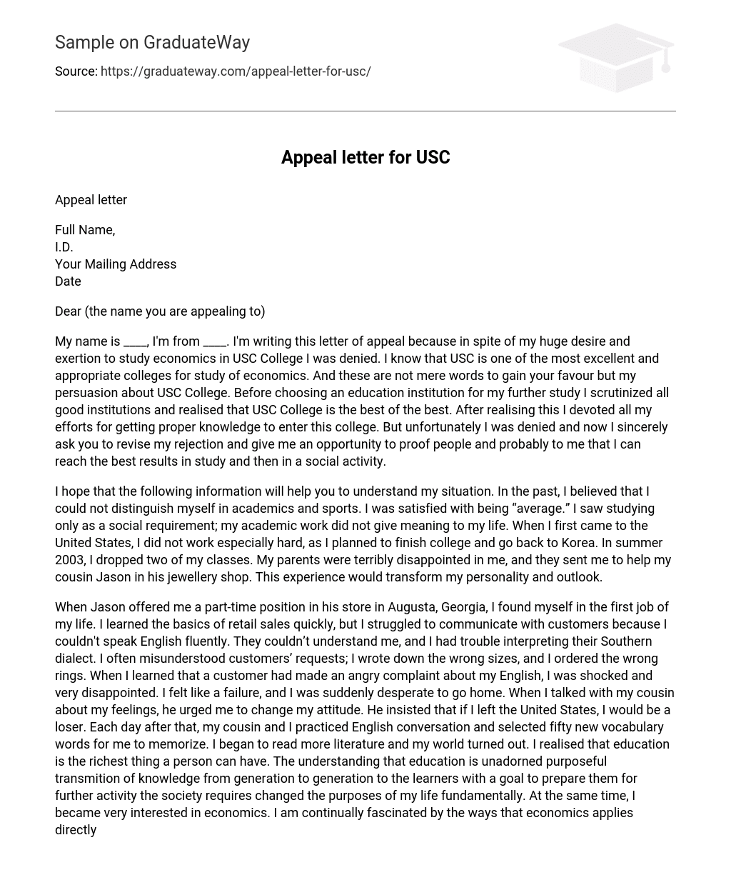 Appeal letter for USC