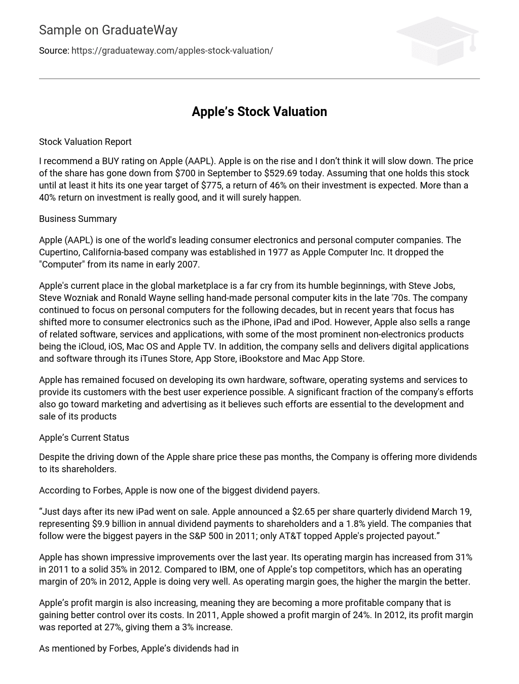 Apple’s Stock Valuation