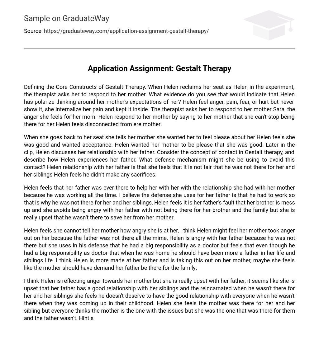 Application Assignment: Gestalt Therapy