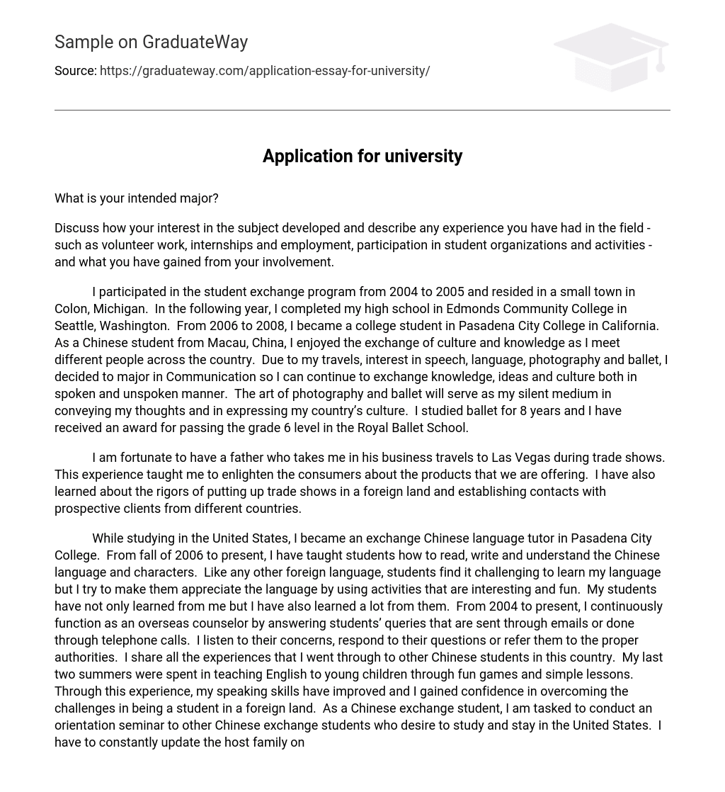 Application for university