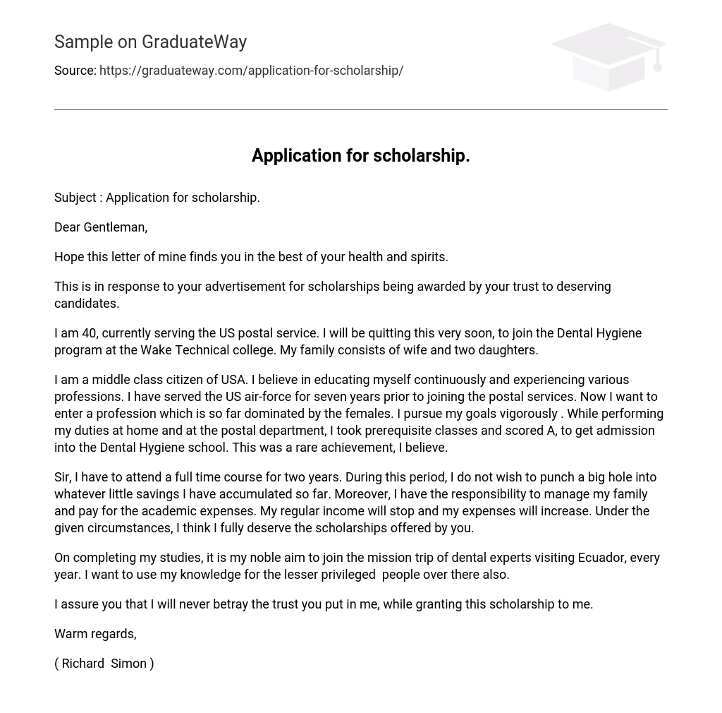 Application for scholarship.
