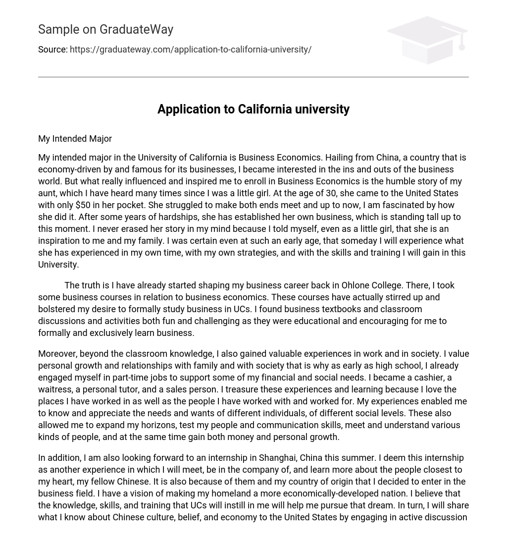 Application to California university