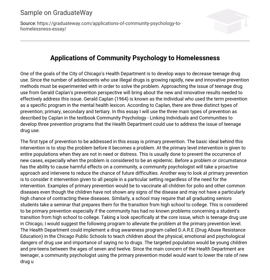 Applications of Community Psychology to Homelessness