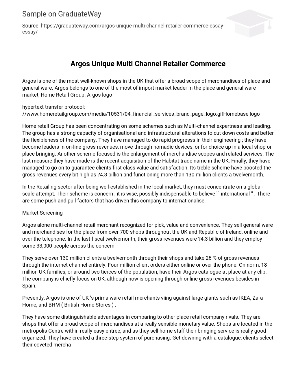 Argos Unique Multi Channel Retailer Commerce