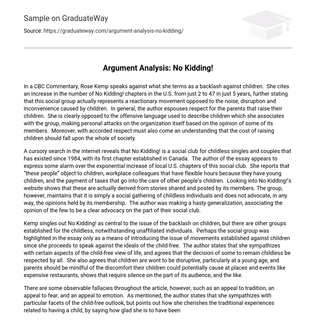 Argument Analysis: No Kidding!