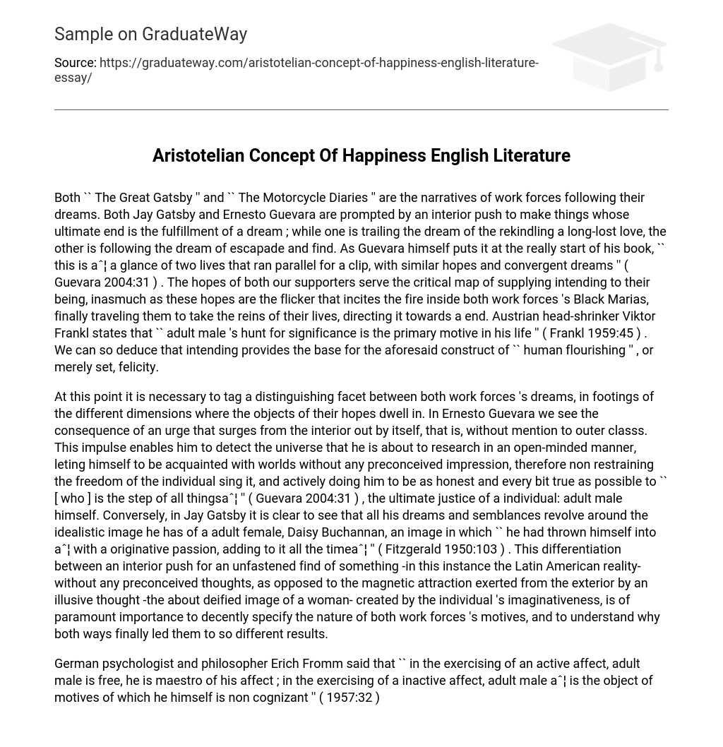 Aristotelian Concept Of Happiness English Literature