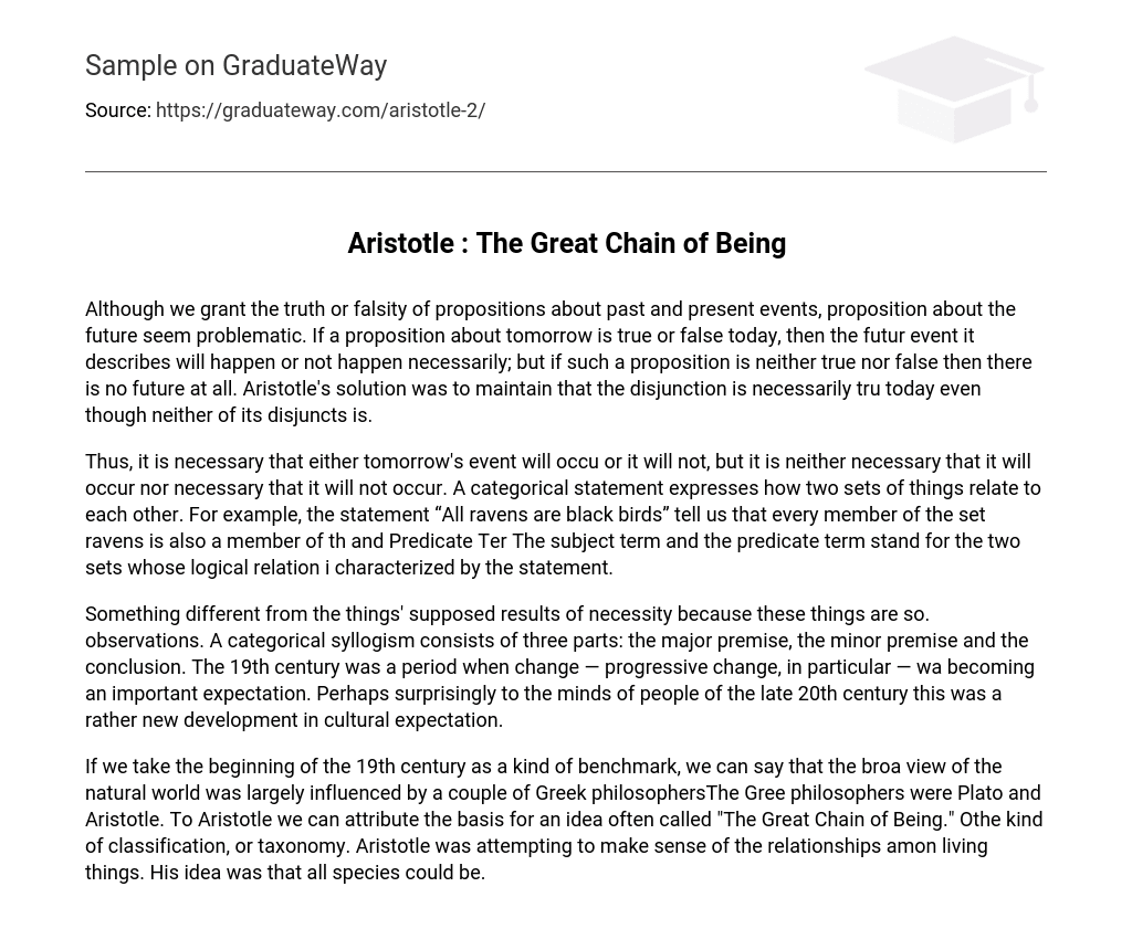 Aristotle : The Great Chain of Being