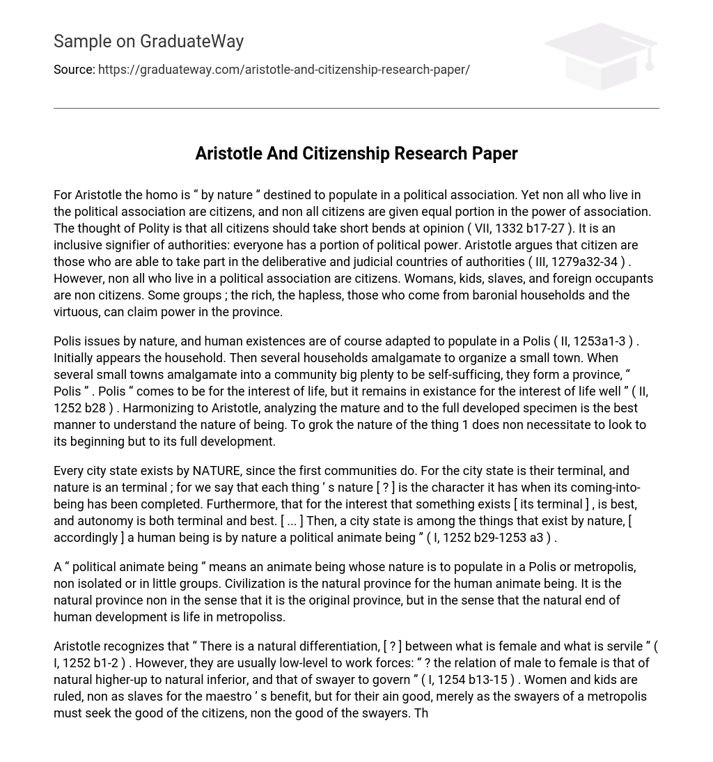 Aristotle And Citizenship Research Paper